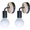 Image de 2pcs Applique Murale Vintage E27 Lampe Murale Rétro Applique Murale En Bois De Fer Pour Chambre À Coucher, Bar, Hôtel (sans Ampoule) Noire