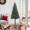 Image de Sapin de Noël mince bois véritable et neige blanche vert 150 cm
