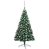 Image de Demi-arbre de Noël artificiel pré-éclairé et boules vert 150 cm