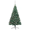Image de Demi-arbre de Noël artificiel pré-éclairé et boules vert 180 cm