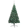 Image de Demi-arbre de Noël artificiel pré-éclairé et boules vert 210 cm
