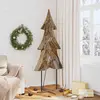 Image de Sapin de Noël avec support Marron 181,5 cm Bois de teck solide