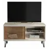 Image de Beaux Meubles Pas Chers - Meuble Tv 50 Pouces Blanc Et Chêne 1 Porte 3 Niches Pieds Métal L 120 H 65 P 33 Cm