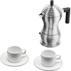 Image de Alessi Coffee Gift Set Pulcina Mdl02bset - Cafetière Espresso 3 Tasses En Aluminium Compatible Induction + 2 Tasses Et Soucoupes En Porcelaine