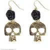 Image de Boucles D'Oreilles Roses Noires Sur CrÃ¢nes DorÃ©s