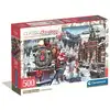 Image de Puzzle 500 pièces Clementoni Christmas Train Station avec poster Train de Noël bonhomme de neige Rouge - Neuf