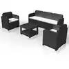 Image de Grand Soleil Positano Rotin Salon de Jardin Canapé Table Basse Fauteuil 5 places pour l'extérieur - Noir