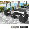 Image de Grand Soleil   Salon De Jardin En Polyrotin 5 Places   Canapé 3 Places Et 2 Fauteuils   Table Basse Rectangulaire   Résistant Aux Intempéries   Noir