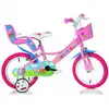 Image de Vélo enfant DINO BIKES Peppa Pig 16 pouces 5-7 ans (107-125 cm) à hauteur réglable, freins à main, roues d'apprentissage, panier avant, rose/blanc/bleu clair - Neuf