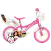 Image de Vélo enfant 12 pouces Barbie Dino Bikes Barbie Rose et blanc, cadre acier, frein avant, pneus EVA anti-crevaison, roues stabilisatrices - Neuf