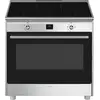 Image de Smeg CG90CIXT four et cuisinière A Electrique Plaque avec zone à induction Noir, Acier inoxydable