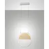 Image de Suspension LED Pierre 29 W Ø 400 mm, structure en métal et bois blanc, lumière chaude 3000 K, intensité réglable, design moderne et raffiné.