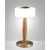 Image de Lampe de table LED Elea 8W 860lm 3000K, structure en métal, bois et verre soufflé avec variateur tactile, couleur laiton satiné - Elea