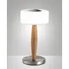 Image de Lampe de table LED Elea 8W 860lm 3000K, structure en métal, bois et verre soufflé avec variateur tactile, finition nickel satiné - Elea