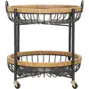 Image de Chariot Cebu 57 X 55,5 X 62,5 Cm En Métal Noir Et Rotin Avec 2 Étagères Et Roulettes - Style Bohème Chic Pour Une Décoration Intérieure Polyvalente Et Pratique