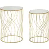 Image de Paire De Tables Basses Ligne Oro - Design Rond En Métal AvecReproduction Géométrique Et Plateau Miroir - Style Glamour 38X55Cm Et 33X50Cm