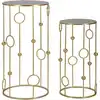 Image de Paire De Tables Basses Rondes Cage Ø 50X100 Et 40X80 Cm - Tables Basses De Salon En Métal Doré Et Verre MiroirReproductioné - Style Glamour