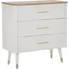 Image de Commode Matera 78 X 37 X 80 Cm - Commode En Bois Blanc Et Marron Avec 3 Tiroirs Et Pieds Dorés - Style Bohème Chic