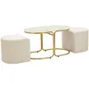 Image de Table Basse Moderne Avec 2 Poufs Inclus, En Bois Et Métal Doré, 79 X 45 X 44 Cm - Ensemble Design Scandinave Gain De Place