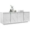 Image de Commode design moderne avec 4 portes, imitation marbre, dimensions 180x43x79 cm, modèle Athènes - Blanc