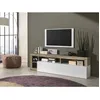Image de Meuble TV avec 1 porte & 4 étagères - Laqué blanc & couleur chêne - SEFRO