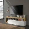 Image de Meuble TV moderne Dorian BR, 184 cm, blanc brillant, aspect chêne