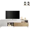 Image de Meuble TV avec 2 portes , 1 tiroir & 2 étagères - 241 cm - Blanc laqué & couleurs bois - DONALA