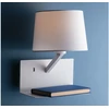 Image de Applique murale blanche avec abat-jour en tissu, lampe USB avec fonction de recharge pour téléphone portable & tablette