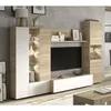 Image de No Brand - Dmora Paroi Aménagée Raleigh, Meuble Tv Modulable Pour Le Salon, Composition Pour Salon Avec Éléments Hauts Et Vitrines Avec Lumière Led, Cm 260x42h185, Chêne Et Blanc, Avec Emballage Renforcé