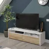 Image de No Brand - Dmora Meuble De Salle De Bains Henderson, Buffet Pour Télévision De Salon Avec 2 Portes, Meuble Télévision, Buffet Bas De Salon Moderne, Cm 130x40h36, Blanc Brillant, Avec Emballage Renforcé