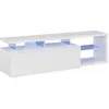 Image de Amiuty - Meuble TV, 150x41x50h cm Blanc Brillant, 2 Étagères