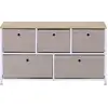 Image de Rebecca Mobili Banc de rangement, 5 tiroirs en métal et tissu, beige et blanc