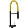 Image de Robinet De Cuisine Mitigeur Rabattable Sous Fenetre 45mm Chrome Noir Mat Robinet Bec Jaune Orientable Et Douchette 2 Jets Detachable Vizio