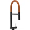 Image de Robinet De Cuisine Mitigeur Rabattable Sous Fenetre 45mm Chrome Noir Mat Robinet Bec Orange Orientable Et Douchette 2 Jets Detachable Vizio