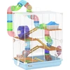 Image de Cage pour hamster PawHut, à 5 niveaux, avec tunnels, roue, escaliers, maisonnette et biberon, en métal, PP et PS, dimensions : 46 x 30 x 58 cm