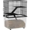 Image de PawHut, cage pour hamster à 3 niveaux, avec roue, 2 plateformes, rampe, gamelle et biberon, dimensions 58x43x74 cm, couleur noire