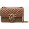 Image de PINKO sac à épaule bandoulière Love One Mini DC Sheep Nappa Chevron Brown - Lion - Antique Gold brun