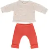 Image de Ensemble de tricot Miniland : Pull et pantalon, 38 cm, couleur orange. Taille unique