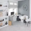 Image de Bureau D'Angle Extensible Blanc Et Gris   6 Niches De Rangement   Dimensions 136x139x74 Cm   Montage À Droite Ou Gauche