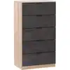 Image de Venditadimobilionline - Commode 5 Tiroirs Couleur Rouille Et Chêne Canadien, Meuble De Chambre De Style Industriel, 110x60x40 Cm