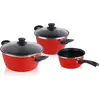Image de Magefesa GRANA Set de casseroles, 5-pièces induction revêtement anti-adhésif PFOA-free couvercle en verre rouge