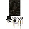 Image de Lot 8 accessoires Photobooth sur tige Happy New Year + Toile de fond
