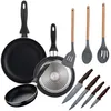 Image de Set Poêles À Frire Navy Black 16/20/24 Cms. Pressées, Induction, Avec Set 4 Couteaux De Cuisine, Acier Inoxydable, Avec Set 3 Ustensiles De Cuisine, N