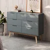 Image de Commode 5 Tiroirs 120x40x83 Cm En Pin Vert Grisé - Klimea
