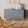 Image de Buffet 2 Portes 3 Tiroirs 140x40x81 Cm En Pin Vert Grisé - Klimea