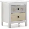 Image de Vs Venta-stock   Table De Chevet En Pin Massif Blanc Lavé   2 Tiroirs Multicouleurs Avec Guides Métalliques   Dimensions 46x35x49 Cm