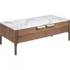 Image de Table basse rectangulaire en verre imitation marbre et noyer 2046