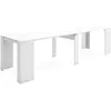 Image de Table de salle à manger extensible, extensible jusqu'à 301 cm, laquée blanc, dimensions (non étendue) : 90 x 49 x 75 cm de hauteur.