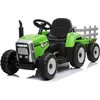 Image de Voiture électrique pour enfants Tracteur WORKERS avec remorque, vert, traction arrière, batterie au lithium, roues, siège large, télécommande 2,4 GHz, lecteur MP3 et entrée SD, feux LED