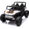 Image de Voiture électrique pour enfants UTV Small 12V, blanche, traction arrière, batterie 12V, roues en plastique, large siège double pour un seul enfant, télécommande 2,4 GHz, lecteur MP3 avec entrée USB/SD, feux LED